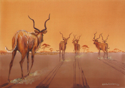 Bild Sechs Kudus im Sonnenuntergang von Uli Aschenborn